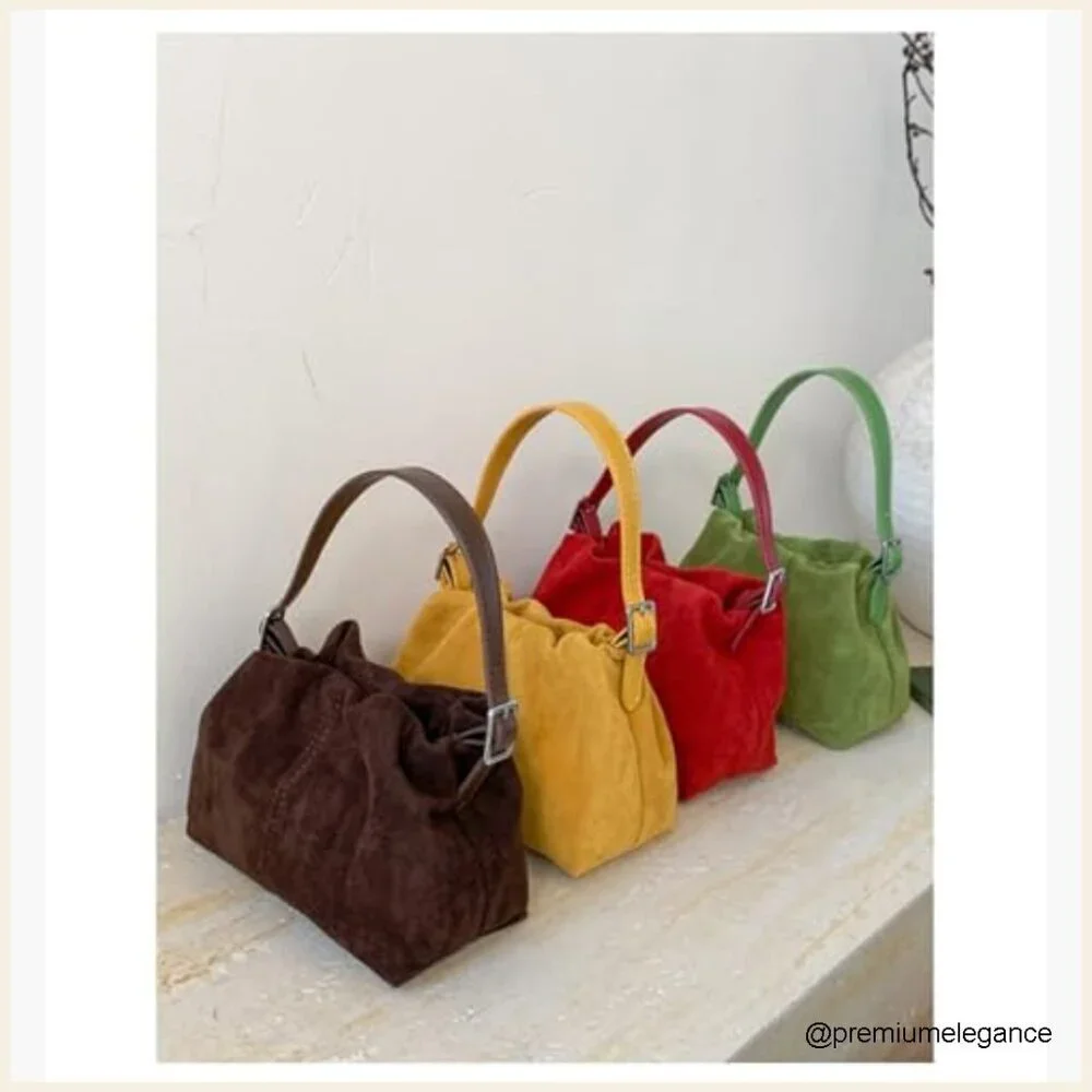 Vintage Faux Suede Drawstring Bucket Bag with 3 Interchangeable Straps - Picture 6 of 7